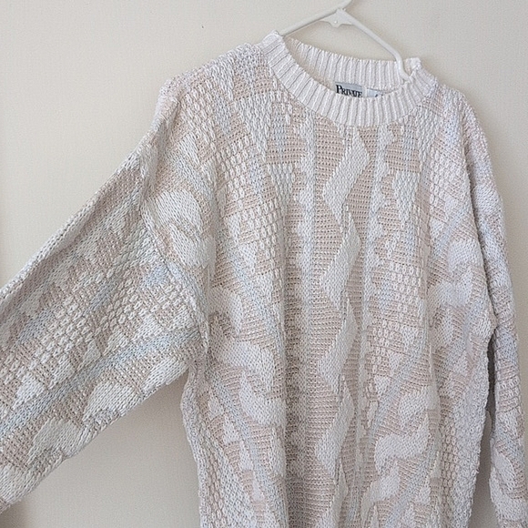 Vintage Mens Womens Medium Sweater Beige Cotton Coastal Beachy Cottage Nautical - Picture 5 of 7